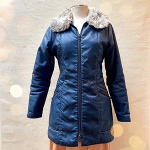 Vintage Navy Blue Jacket with Faux Fur Collar